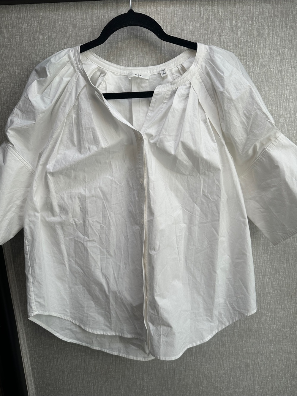 A.L.C. White Cotton Gathered Yoke Blouse